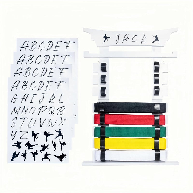 humberboat Wall Karate Belt Display Rack with Medal Hanger and Stickers, Martial Arts Belt Display Holder, 8 Belt Taekwondo Belt Belt Display Hanging Holder for Kids and Adults-Brown - Image 1